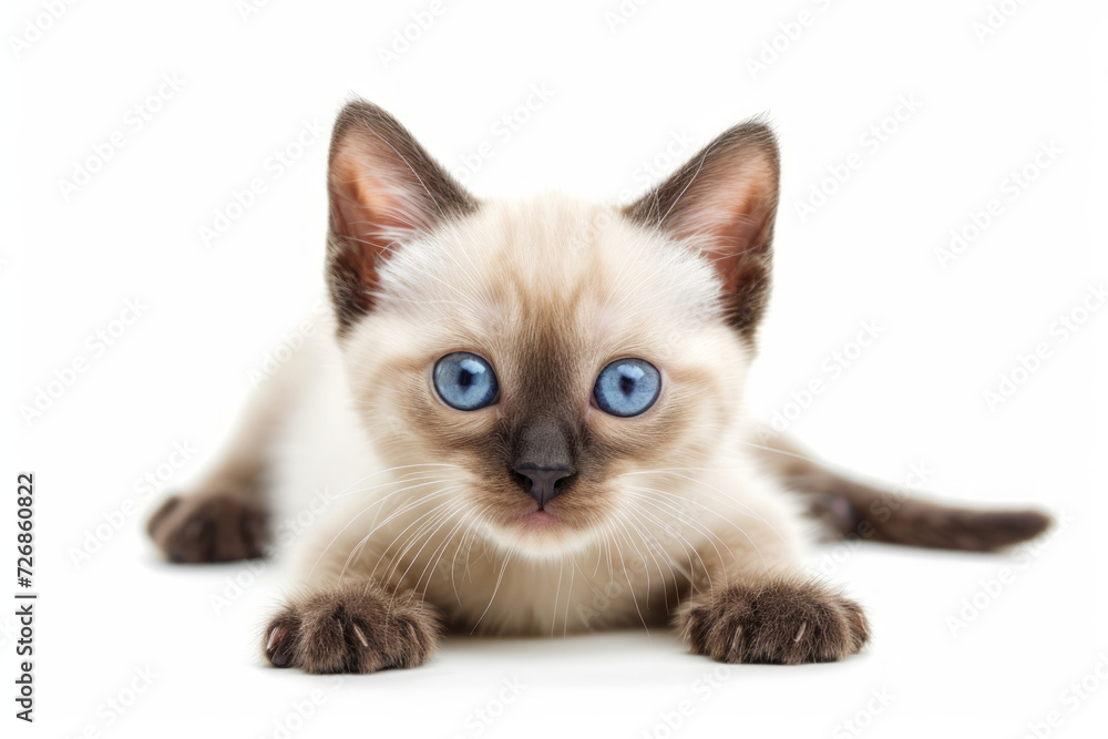 Adorable Siamese Kitten Gazing Curiously on a White Background