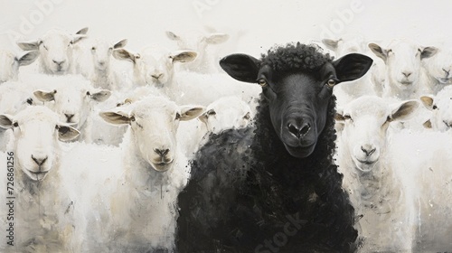 Wallpaper Mural Black Sheep Surrounded by White Sheep in a Painting Torontodigital.ca