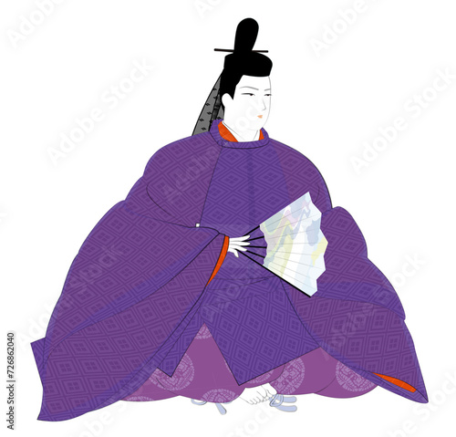 日本の貴族の古典衣裳.直衣姿の男性。平安時代イメージイラスト