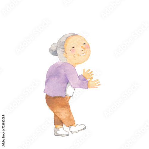 笑顔で立ち話をするおばあさん