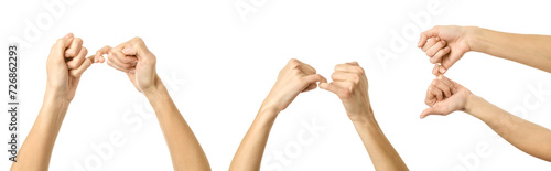 Little fingers holding each others. Multiple images set of female caucasian hand with french manicure showing Little fingers holding each others gesture