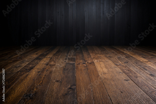 Wooden floor with black background