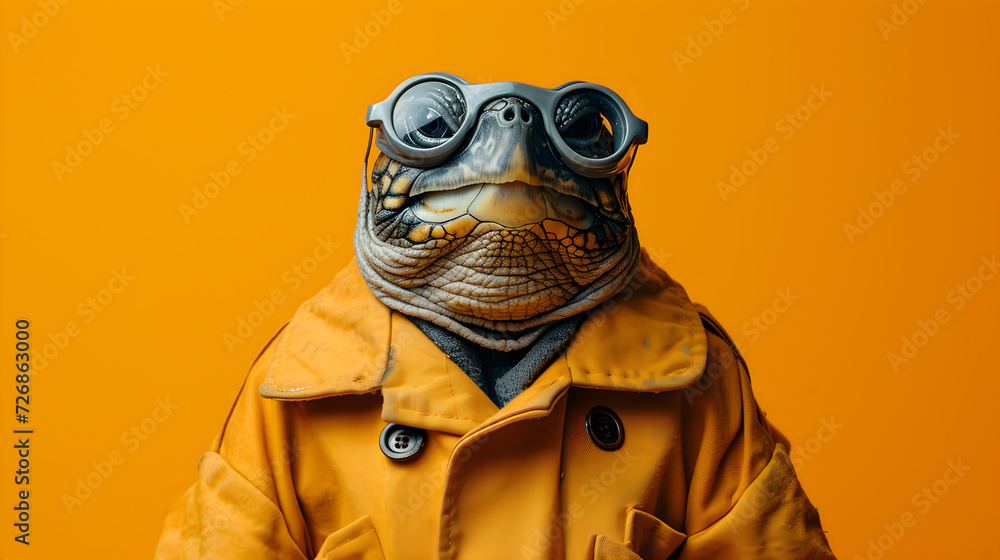 A Tortoise Wearing Black Glasses and a Yellow Jacket A Tortoise Wearing Black Glasses and a Yellow Jacket