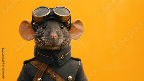 Rat in Military Coat on Orange Background photo