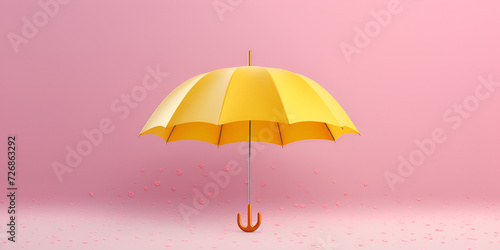 Opened yellow umbrella on pink background minimal creative concept    