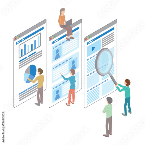 WEBサイトを解析している人たちのイラスト
