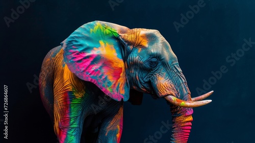 Colorful Elephant Standing on Black Background