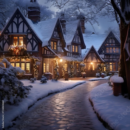 Houses in the snow, winter landscape, Christmas, New Year