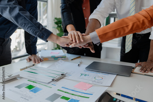 meeting team are putting hands together, Close up of a group of business people putting their hands together, Stack of hands, Unity and teamwork concept, success concept.