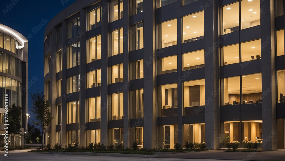 Business office windows at night