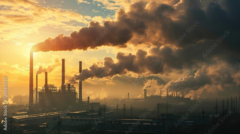 Industrial chimneys emitting smoke. Copy space for text. Industrial chimneys emitting smoke. Copy space for text.