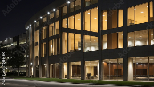 Business office windows at night