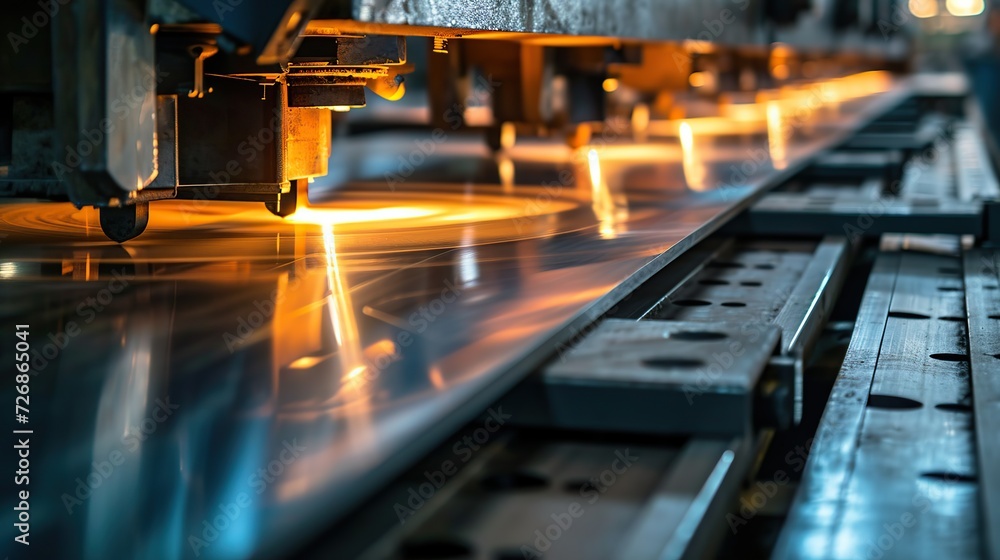 Metal sheet being processed in machinery at industry. copy space for text. Metal sheet being processed in machinery at industry. copy space for text.
