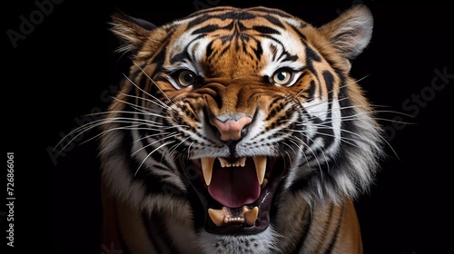 realistic photo Sumatran tiger angry face, angry animal, closeup Sumatran tiger head on white background. generative ai photo