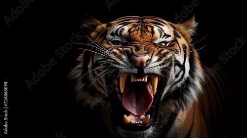 realistic photo Sumatran tiger angry face, angry animal, closeup Sumatran tiger head on white background. generative ai © KBL Sungkid