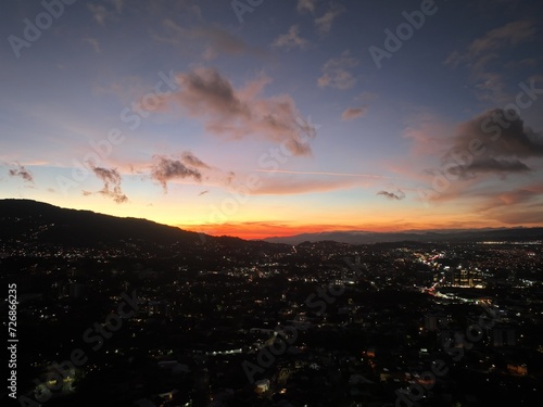 Magical sunset over the mountains of Escazu and San Jose