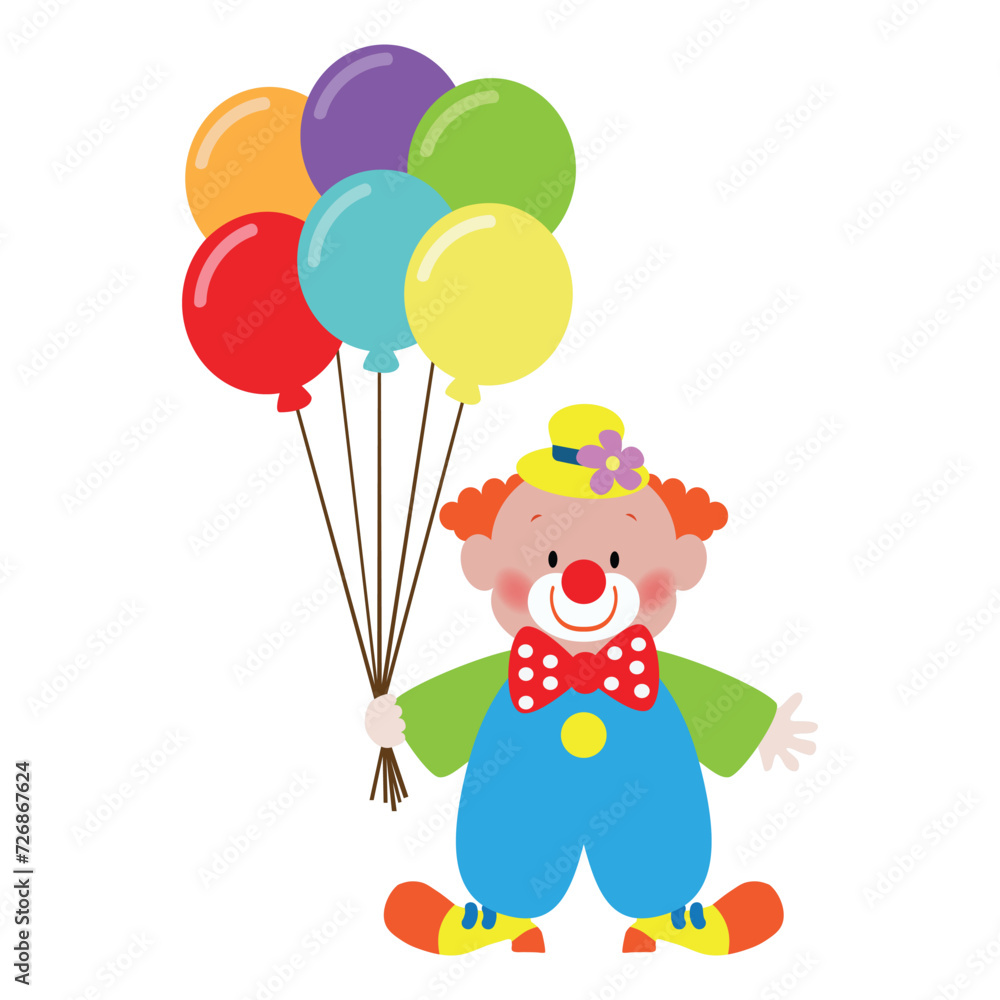 Cute circus clown with balloons vector cartoon illustration Stock ...