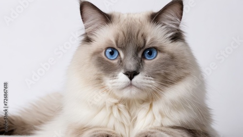Portrait of Blue point ragdoll cat on grey background © QuoDesign