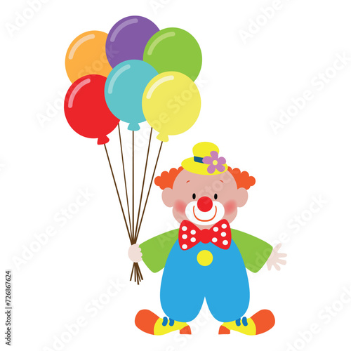 Cute circus clown with balloons vector cartoon illustration