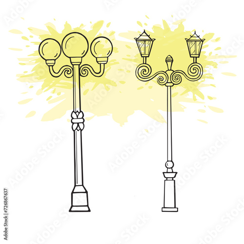 Set of Hand drawing of vintage street Lamp illustration vector