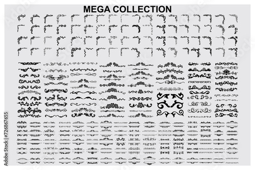 set of mega collection decorative vintage frames and scroll elements. Classic calligraphy swirls, swashes, dividers, Good for greeting cards, wedding invitations, restaurant menu, royal certificates. 