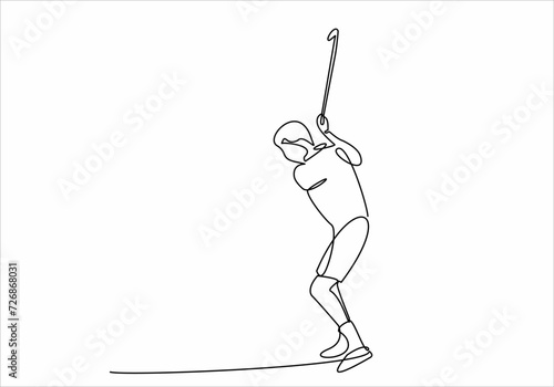 A single line drawing of a sporty young golfer hitting the ball using a golf club vector graphic illustration. Healthy exercise concept. Modern continuous line drawing design for golf tournament poste