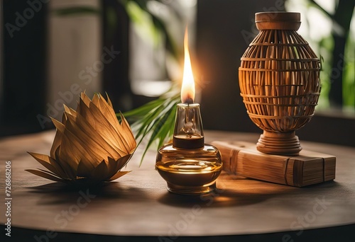 white oil isolated Bamboo lamp Ketupat' background photo