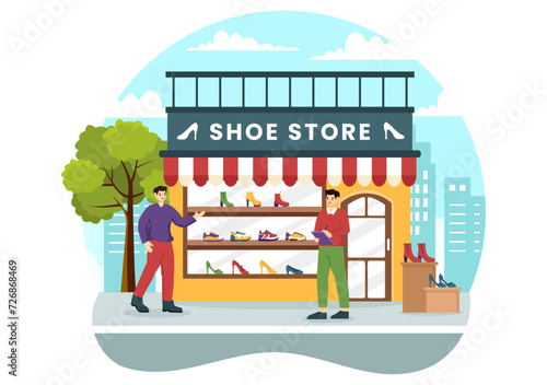 Shoe Store Vector Illustration with New Collection Men or Women Various Models or Colors of Sneakers and High Heels in Flat Cartoon Background