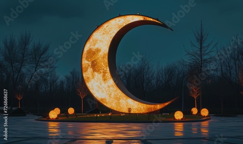 crescent moon monument in city park photo