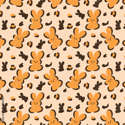 Seamless pattern with colorful peep vector. Cute bunny leopard skin pattern background