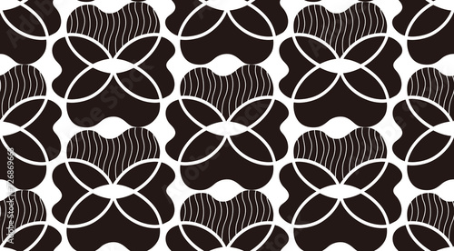 ハートと花をモチーフにしたブラックなボタニカルパターンのイラスト