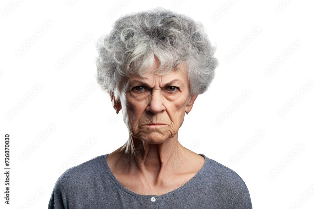 Angry belligerent senior woman looking at the camera white background PNG Angry belligerent senior woman looking at the camera white background PNG