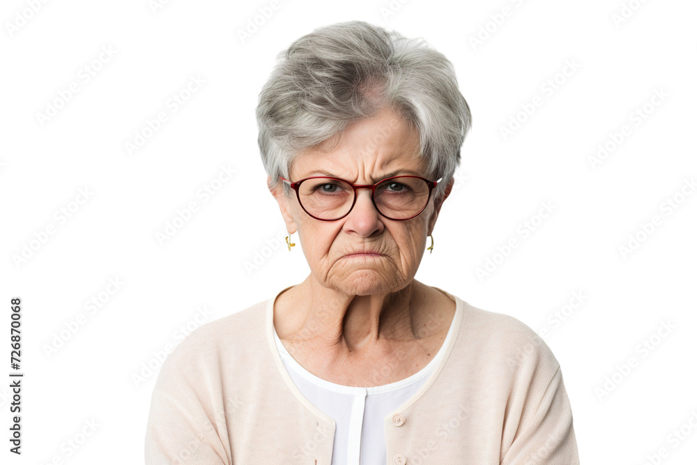 Angry belligerent senior woman looking at the camera white background PNG Angry belligerent senior woman looking at the camera white background PNG