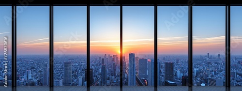 A Kaleidoscope of Colors  The Captivating Sunset Cityscape Through the Window