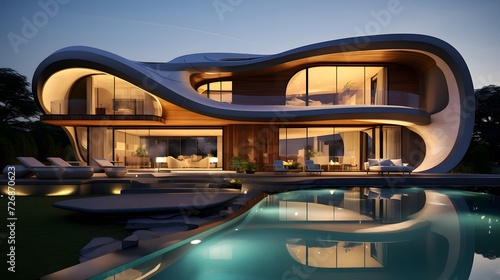 Sunset view of a modern luxury villa in South Australia.