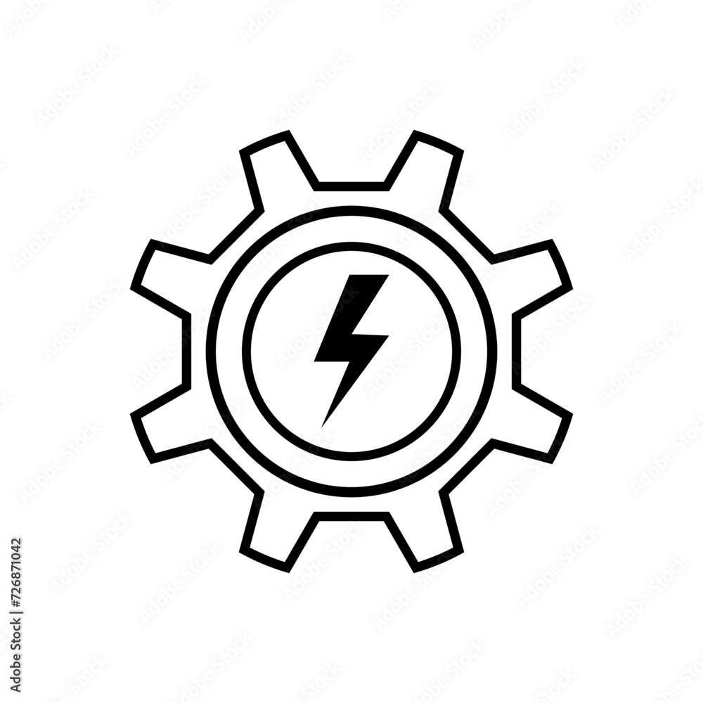 simple thin line gear with lightning black icon. stroke art style trend modern logotype graphic lineart web design isolated on white background. conce