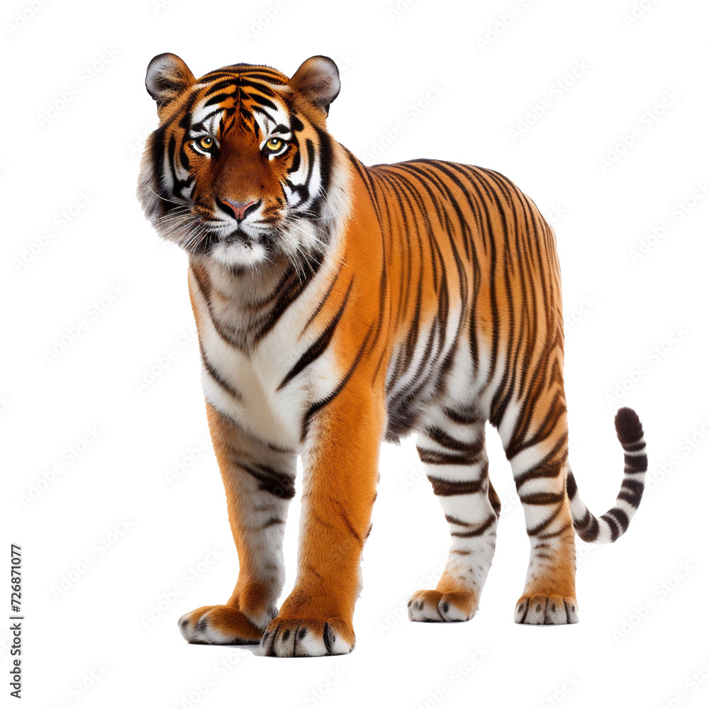 A fierce male tiger, with transparent background, PNG file