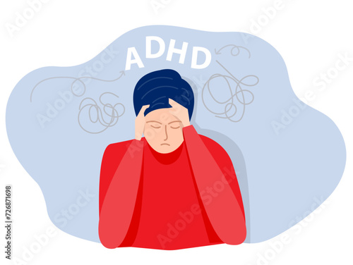 ADHD people concept, businessman is a headache because tired of doing work Difficulty learning. Dizzy man.vector