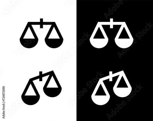 Set of scales icons. Symbol of justice, balance and weight. Attribute of a lawyer, store or Themis.