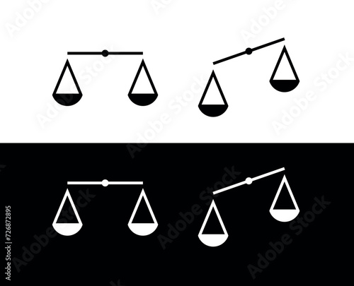 Set of scales icons. Symbol of justice, balance and weight. Attribute of a lawyer, store or Themis.