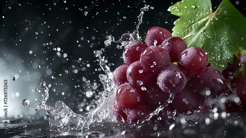 Grapes in water splash on dark background. Close up. Grapes in water splash on dark background. Close up.