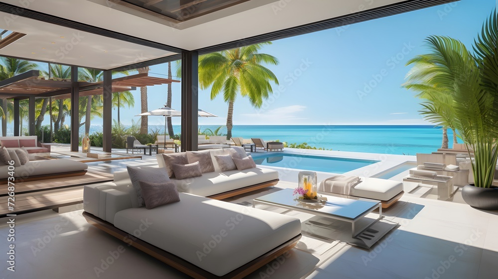 Luxury villa on the beach. Panoramic view