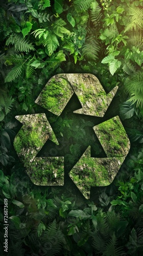 Green Recycle Sign in the Middle of a Forest