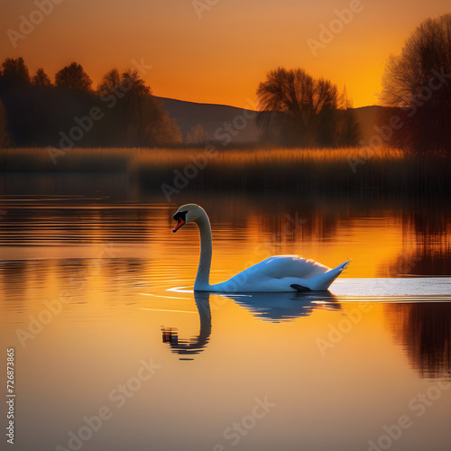 Serene Swan at Sunset © Deepak
