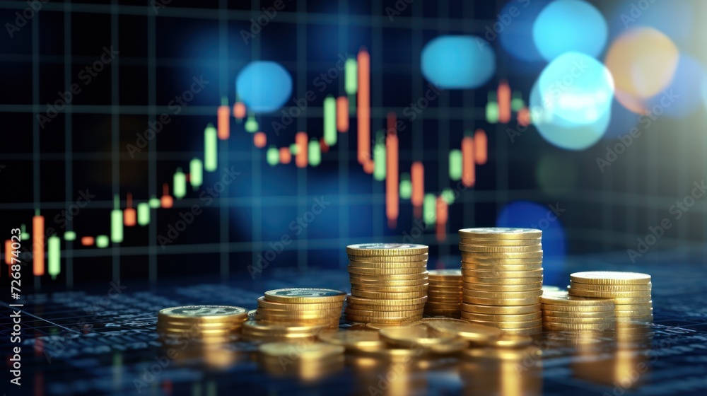 Creative growing forex chart on blue bokeh grid background. Trade, money, Creative growing forex chart on blue bokeh grid background. Trade, money,