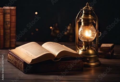Islamic dark brass background lamp Quran Old kerosene Hurricane book religious