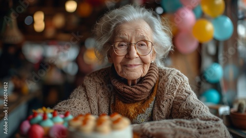 elderly woman turning 80 celebrating her birthday with her family
