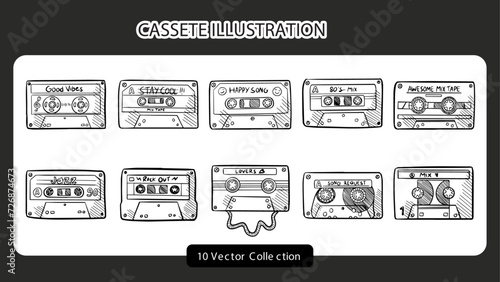 Hand Drawn Cassete Illustration Set
