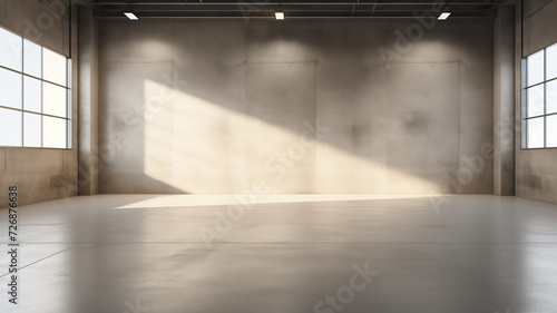 Modern interior design with polished concrete floors and space for product display, warehouse photo