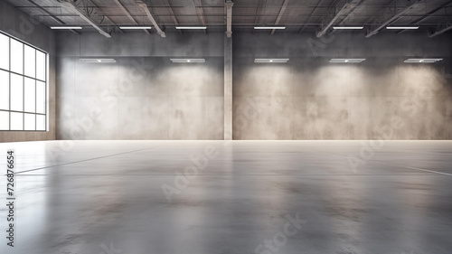 Modern interior design with polished concrete floors and space for product display, warehouse photo